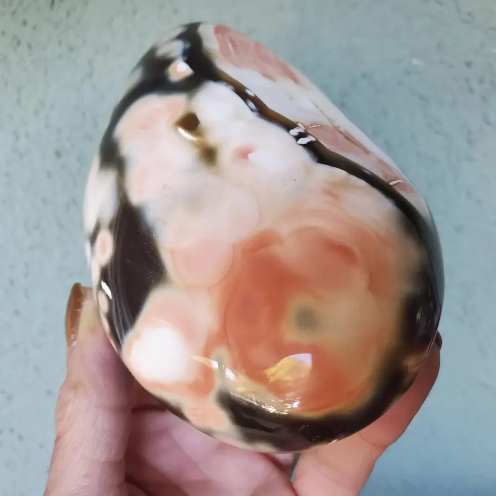 Pink Orca Agate Carnelian White Pink Stone Flowers Crystal Specimen 536 grams
